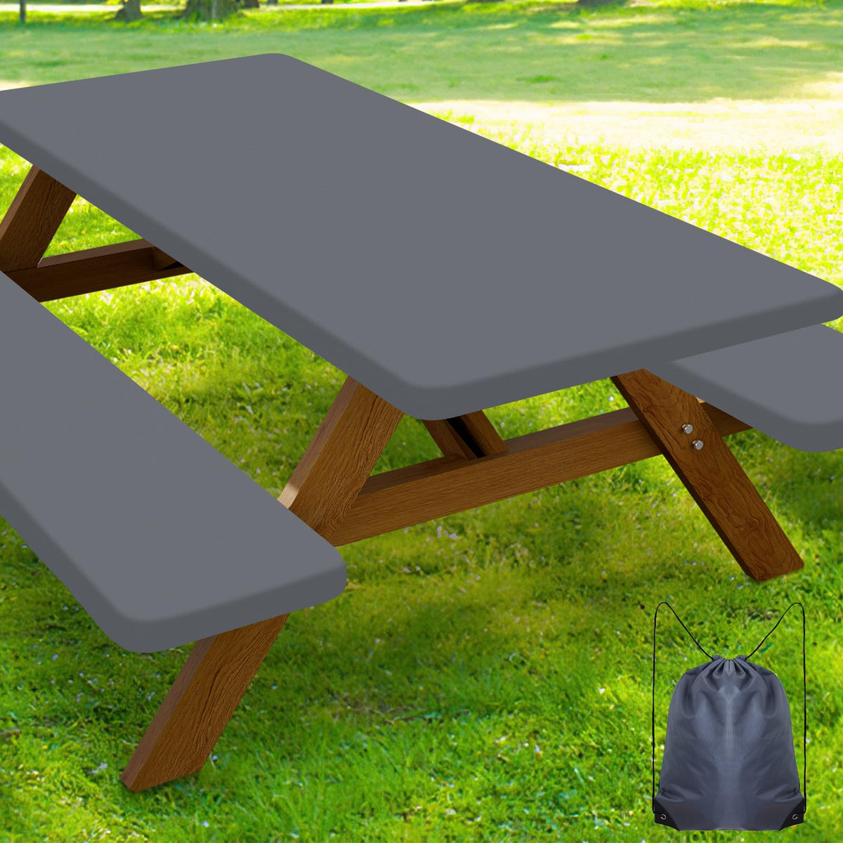 Smiry picnic table cover on a 72-inch table with snug elastic edge for windy meals