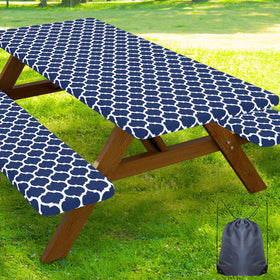 Smiry picnic table cover 72-inch navy protects the table from spills and stains.