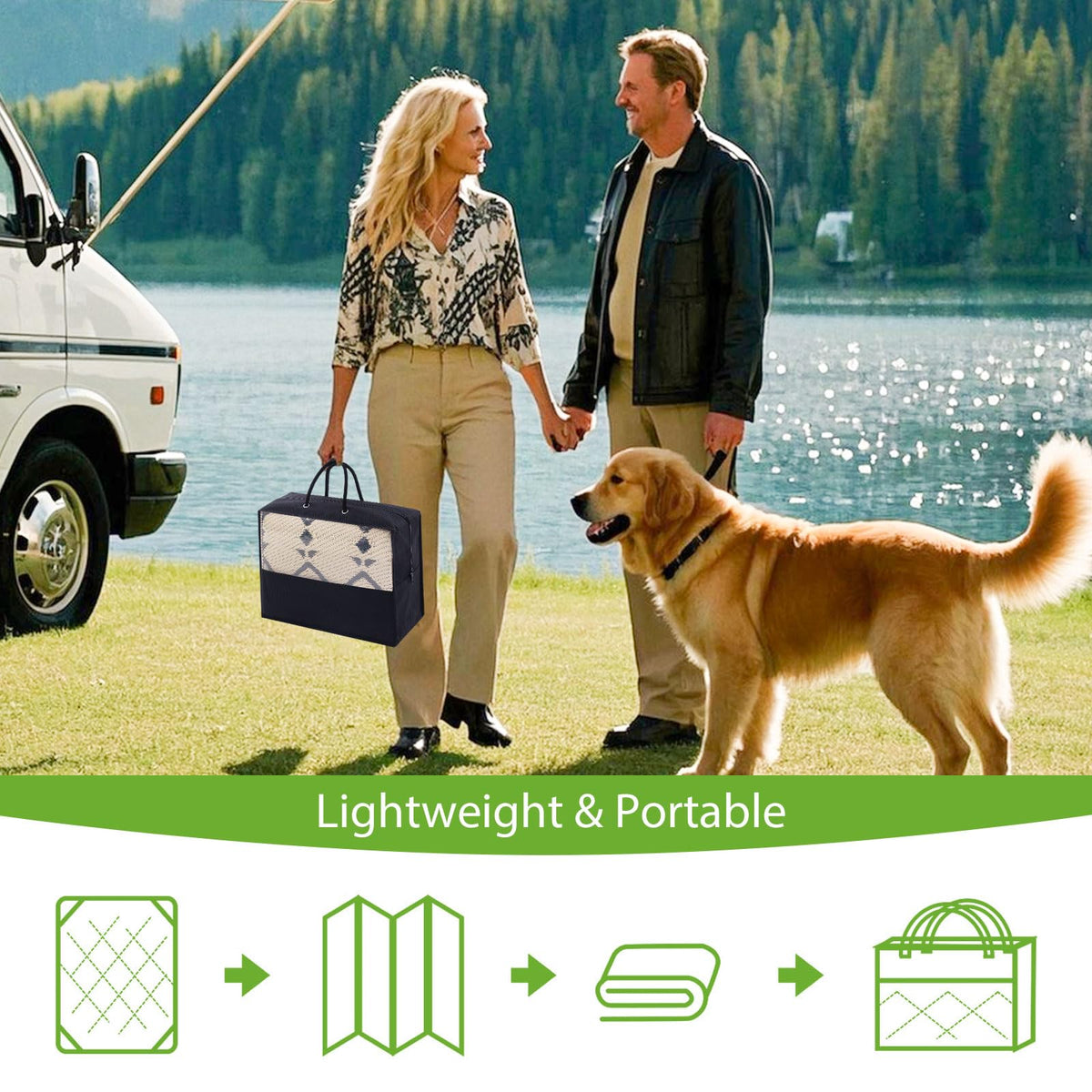 Smiry rug in its carry bag for travel and camping.