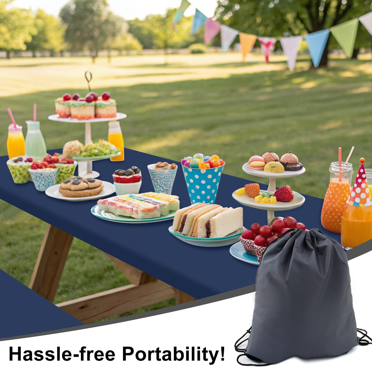 Smiry solid navy color provides elegant backdrop for meals.