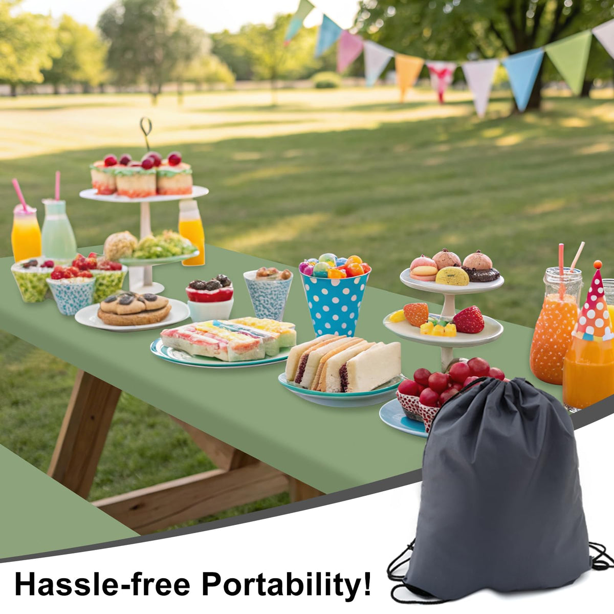 Smiry tablecloth laid out on a sunny outdoor picnic setup