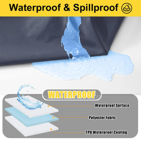 Smiry waterproof tablecloth closeup shows spill beads for quick cleanup.
