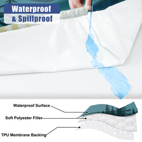 Smiry waterproof tablecloth with TPU backing protects surfaces from leaks.