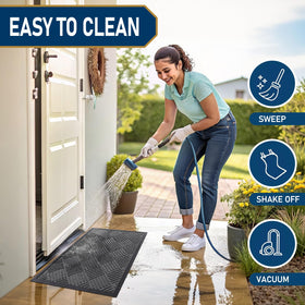Smiry weather-resistant mat endures rain, snow, and mud without fading.