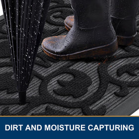 Smiry door mat shows dirt-trapping grooves for tidy entry.