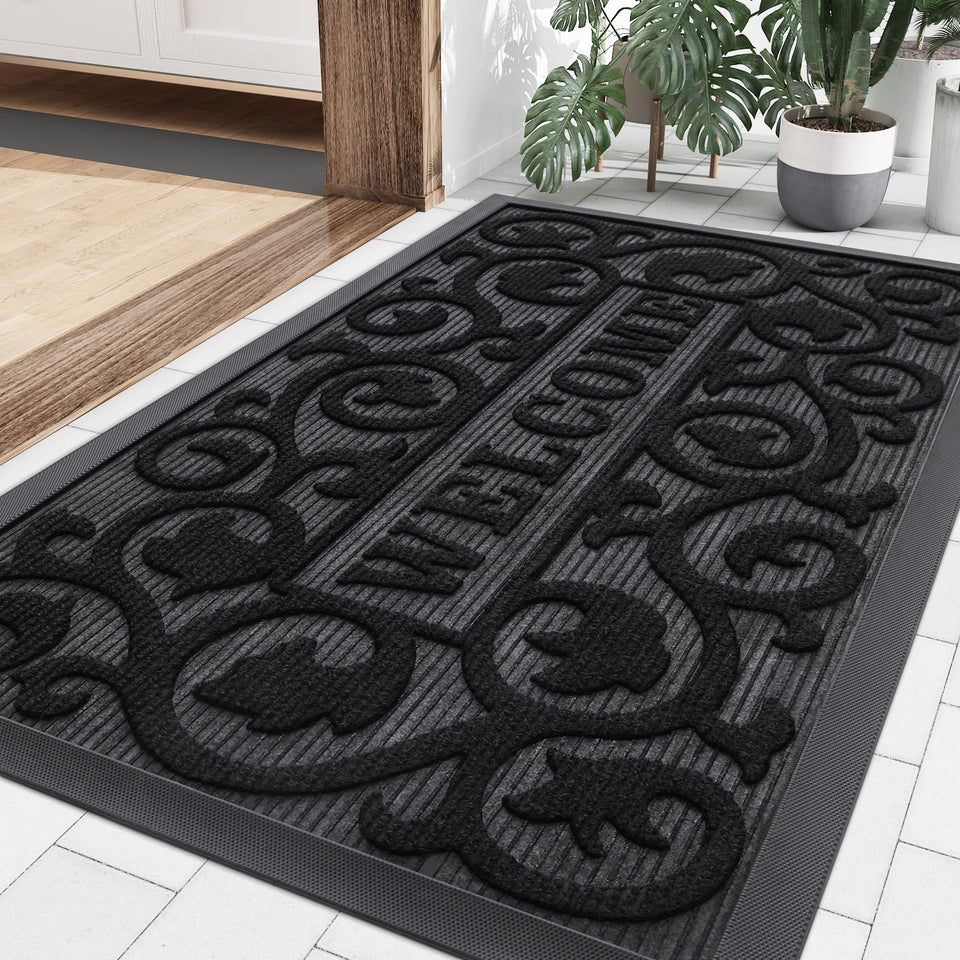 Smiry welcome door mat for outside entrance with moisture-absorbent surface.