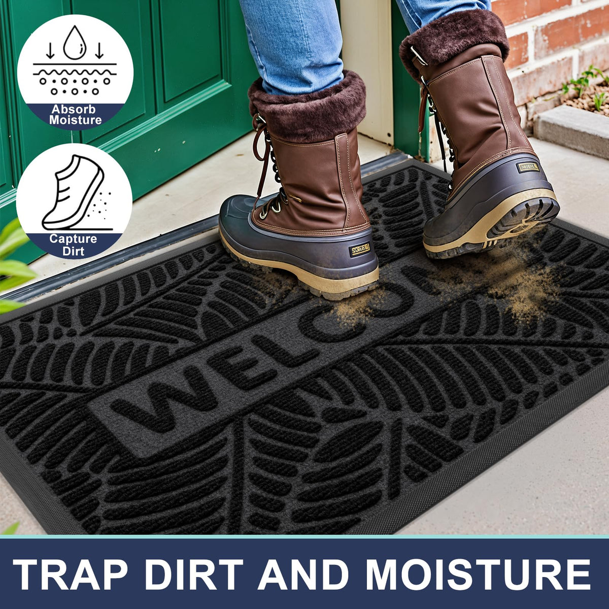 Smiry Welcome Mat non-slip backing prevents slips in wet entryways.