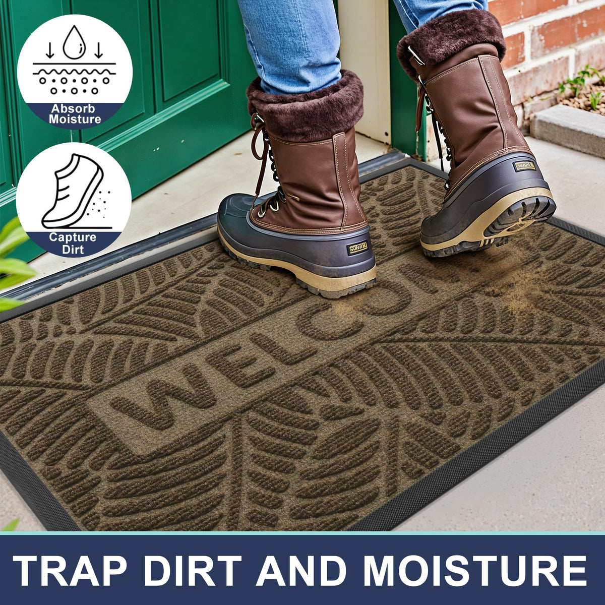Non-slip natural rubber backing keeps Smiry mat securely in place