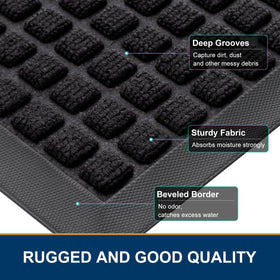 Smiry woven polyester surface traps dirt, mud, and sand at the threshold