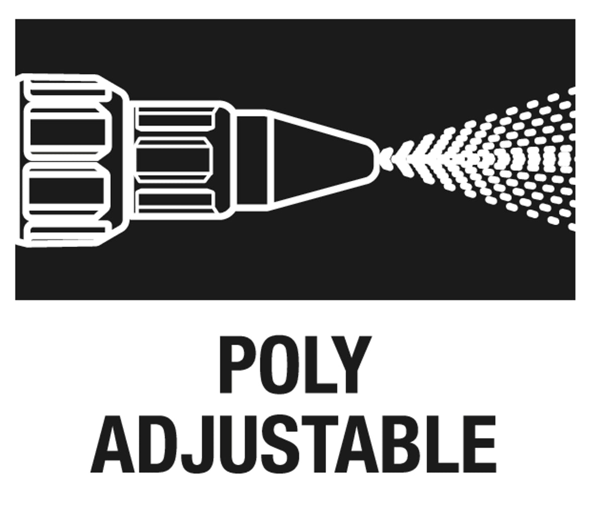 Smith Performance Sprayers poly adjustable nozzle supports cone to stream applications.