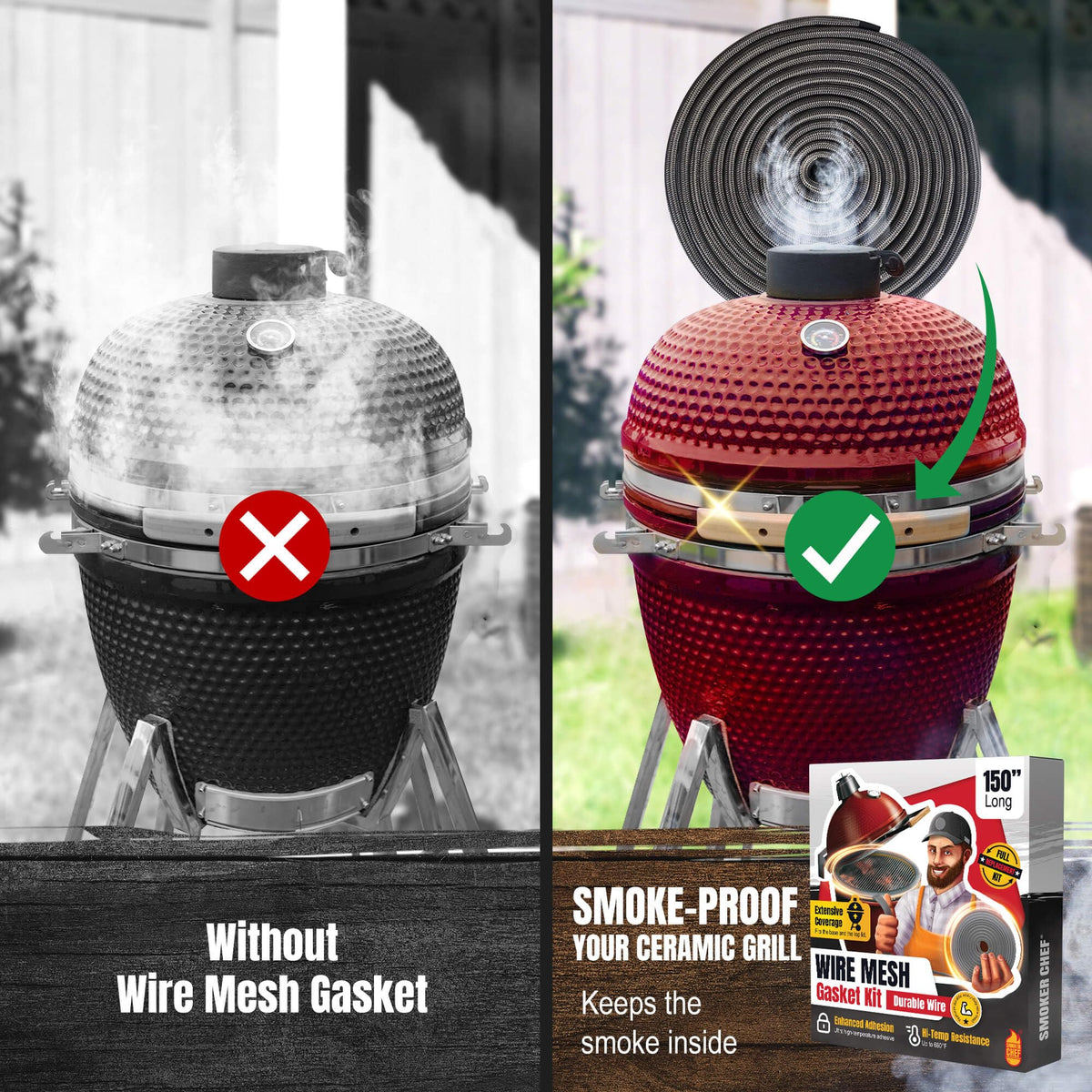Smoker Chef gasket creates a precise seal to improve temperature control on a grill