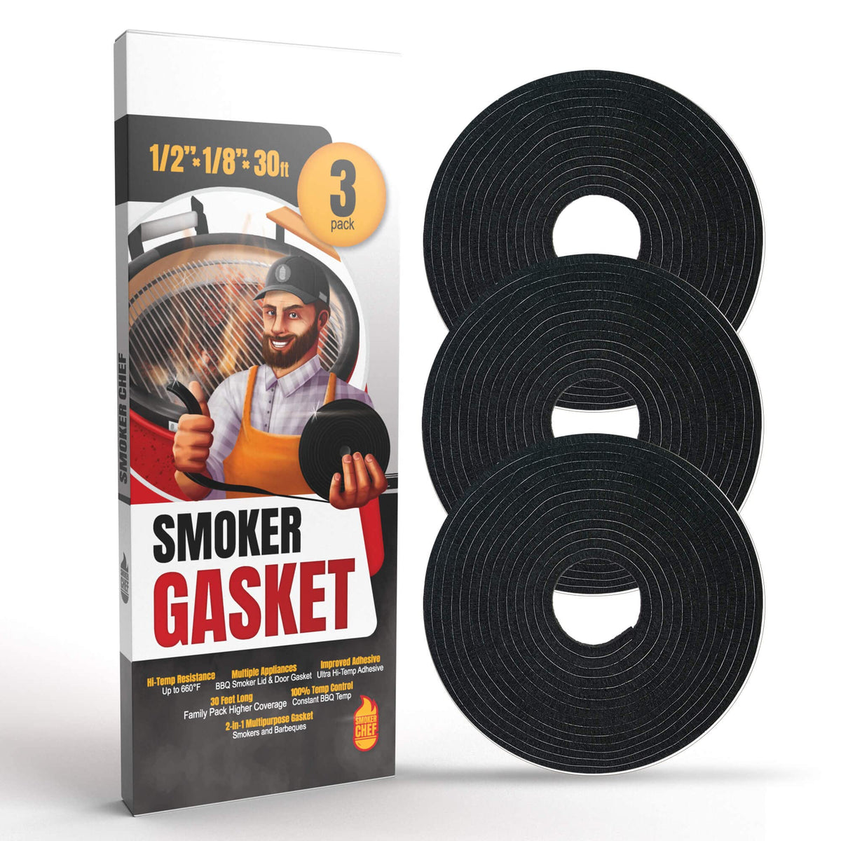 Smoker Chef XXL grill gasket on smoker lid for tighter seal and even heat