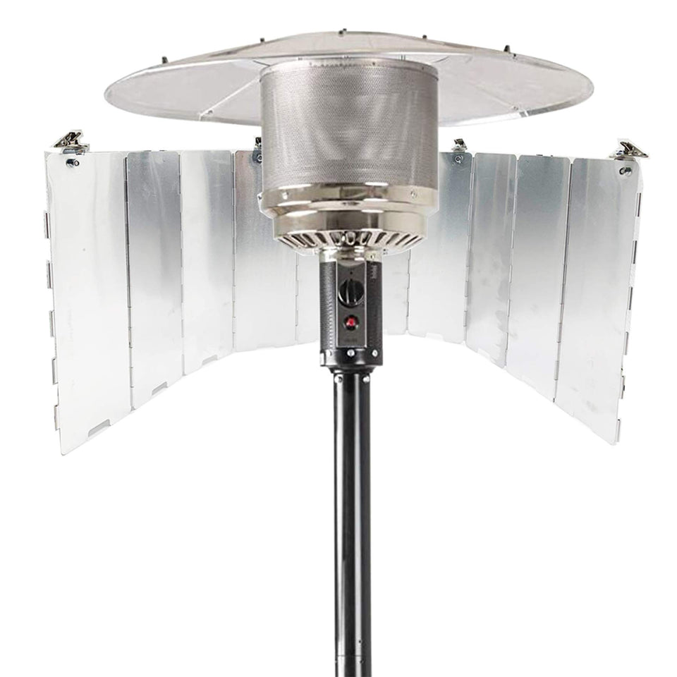Smokitcen adjustable heat focusing reflector for patio heaters improves warmth distribution