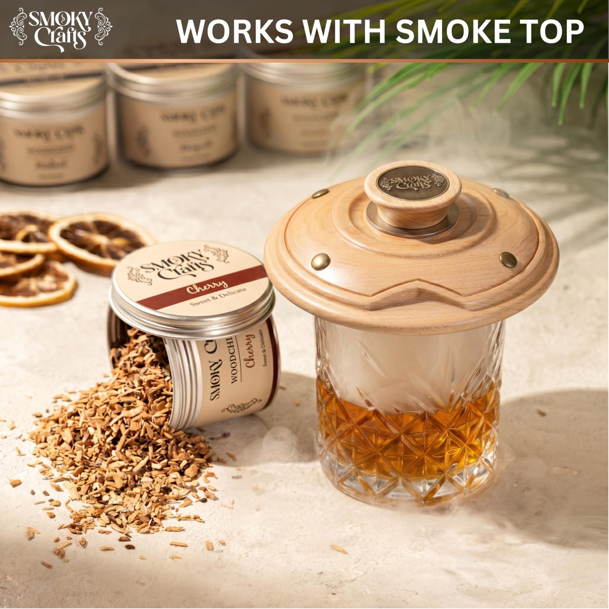 Smoky Crafts apple pack wood chips add light, sweet smoke to drinks.