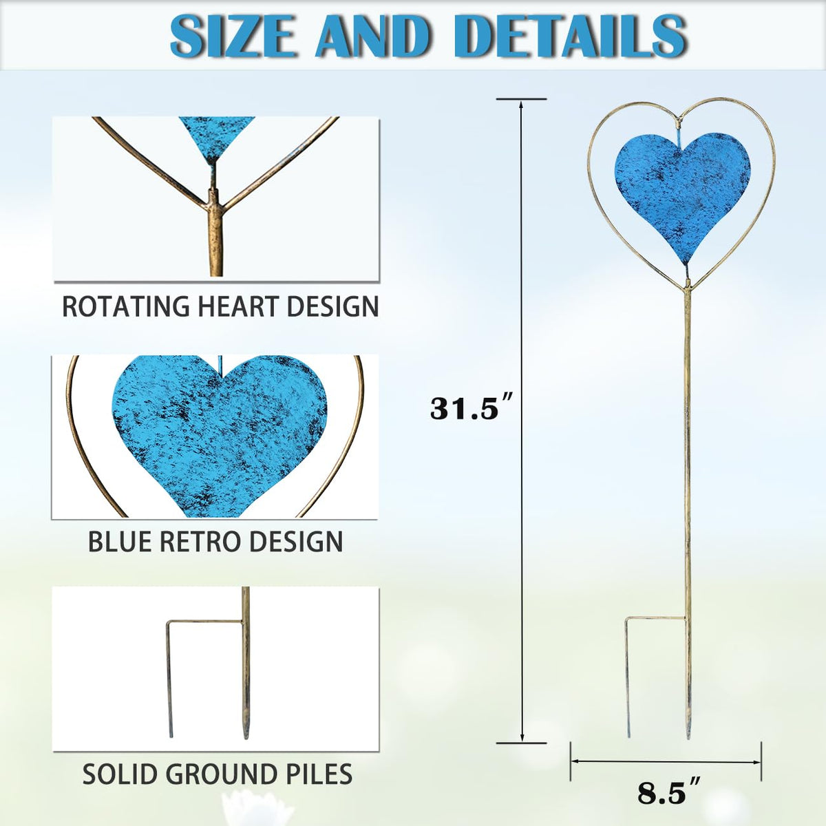 SMQLJXC blue distressed heart garden art brightens planters and fences.
