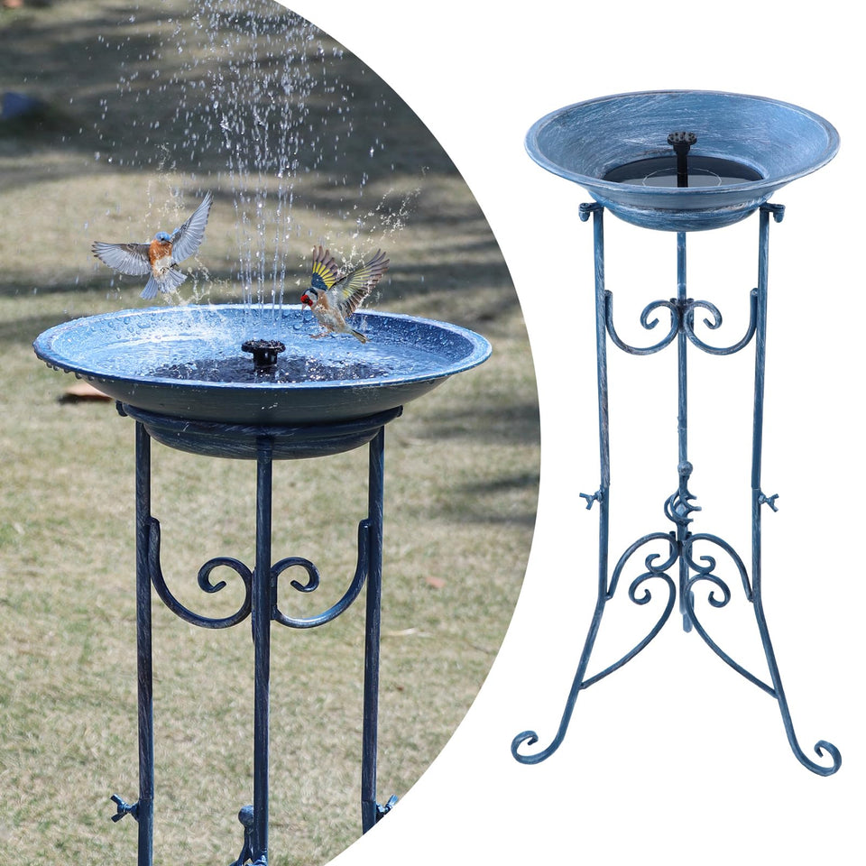 SMQLJXC solar bird bath blue overview for bird-friendly outdoor décor.
