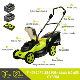 Battery compartment on SnapFresh mower with dual 5.0Ah batteries for longer sessions