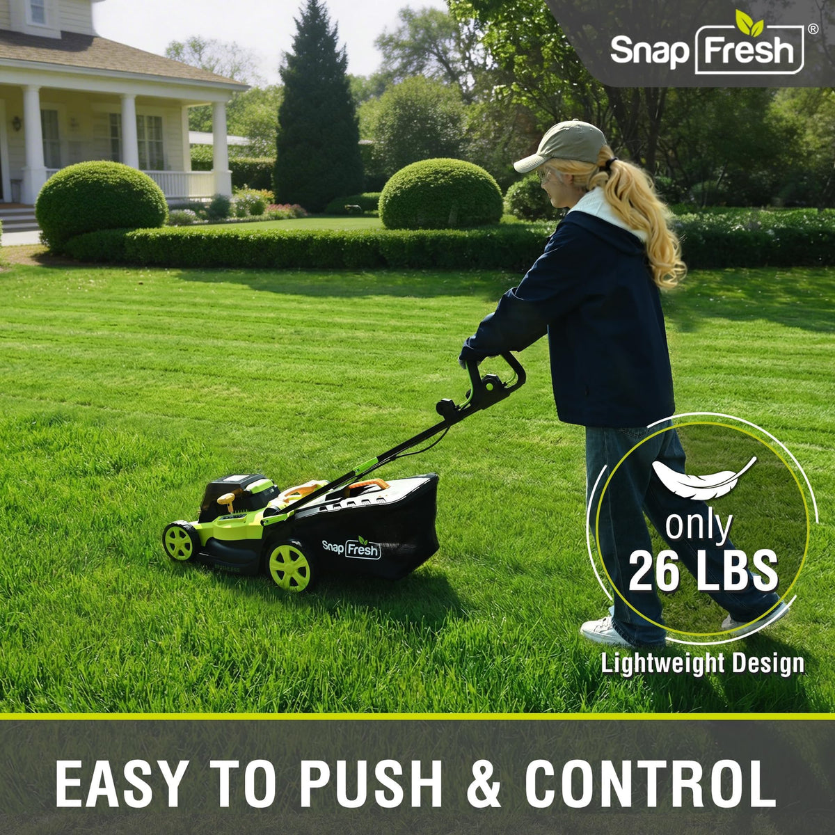 17-inch cutting width on SnapFresh mower for efficient lawn coverage
