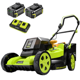 SnapFresh 40V 17-inch brushless mower front view showing compact design for easy maneuvering
