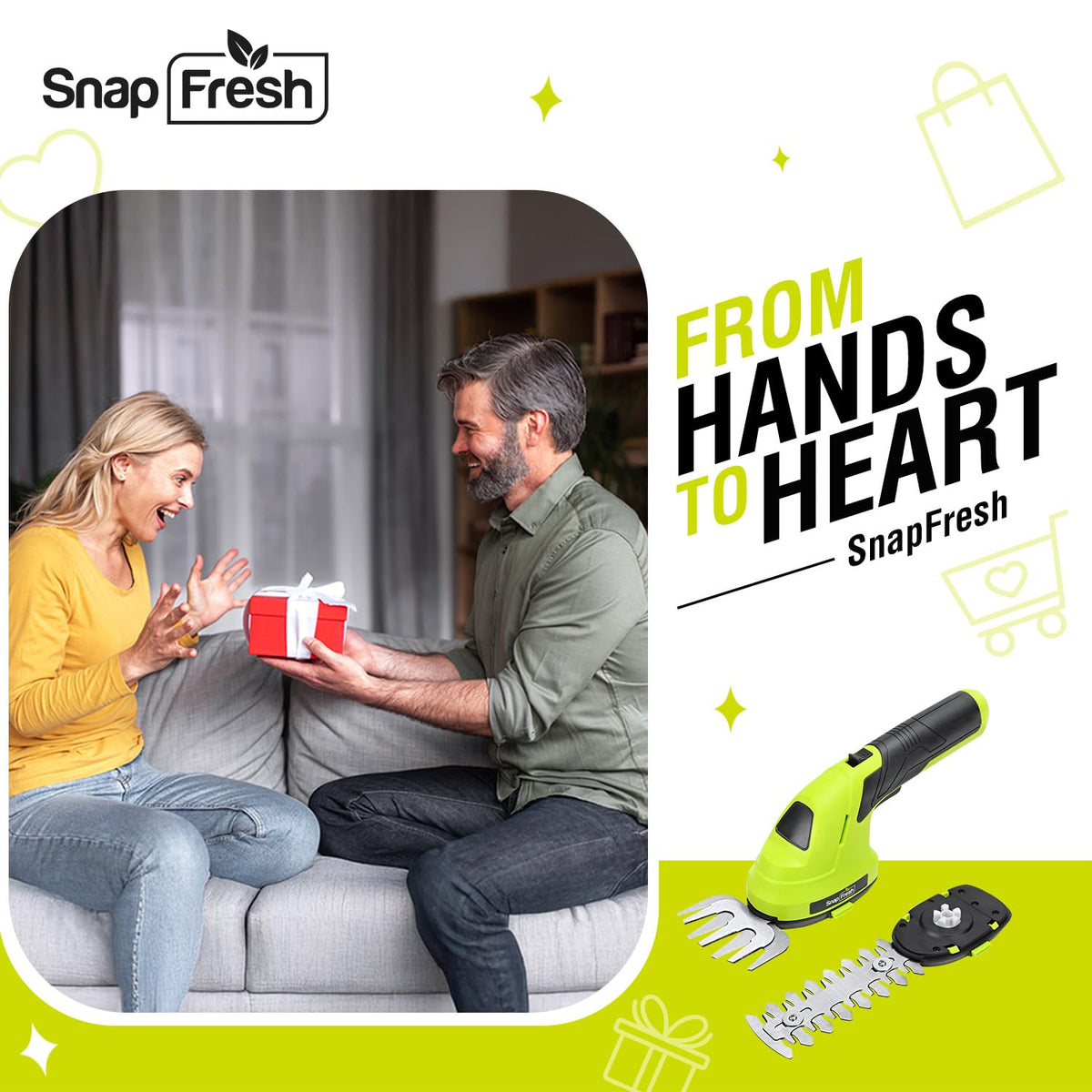 SnapFresh hedge and grass trimmer as a gift-ready package