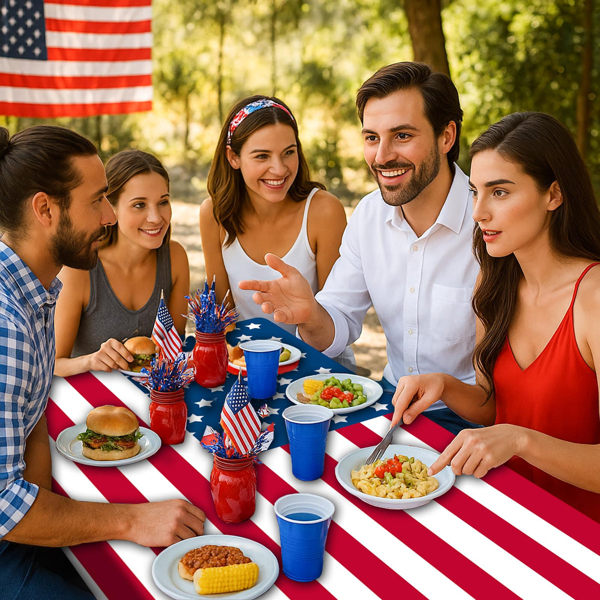 SNILOAW ready-to-use Independence Day setup for backyard tables