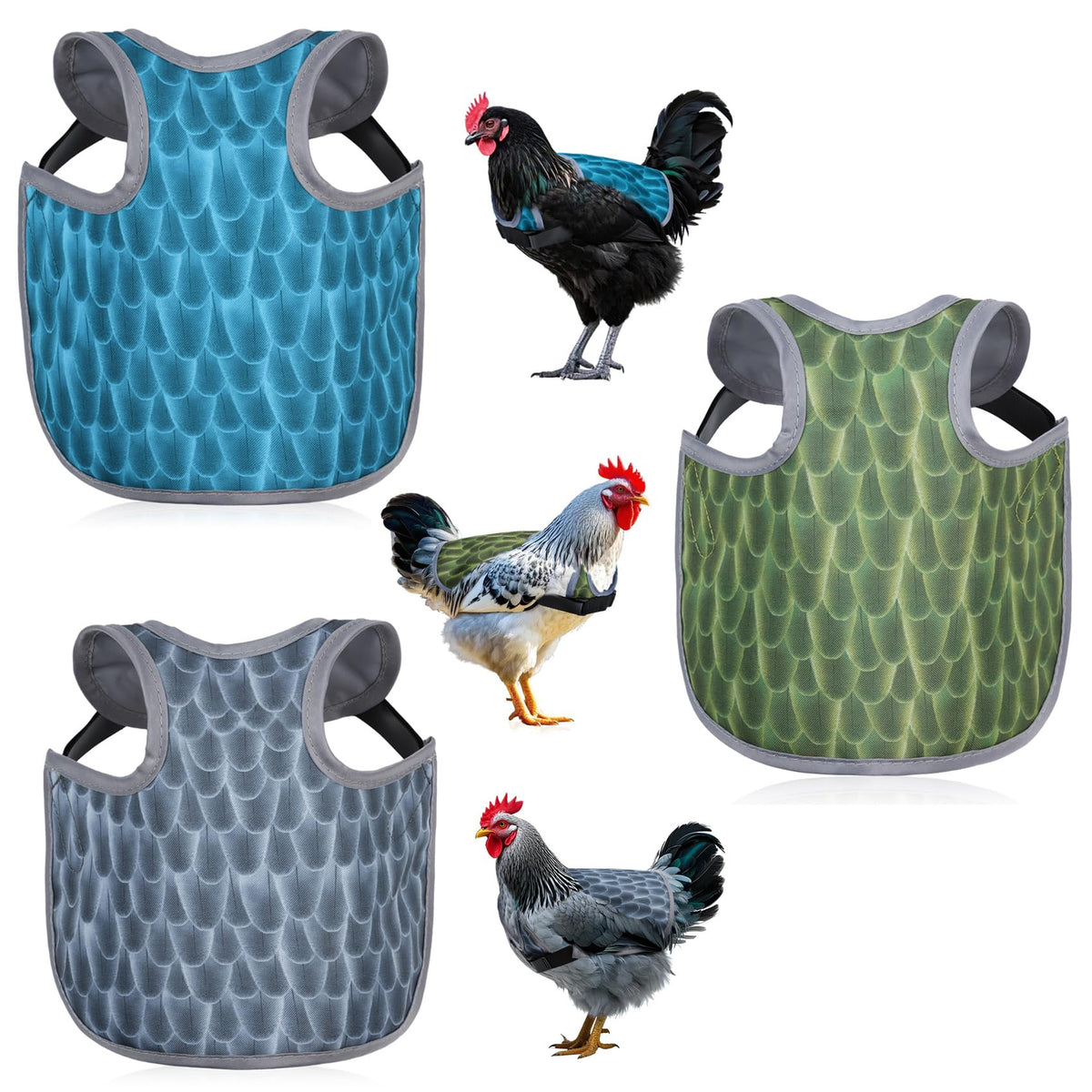 SNMGK chicken saddle back cover in blue protects feathers during roosting