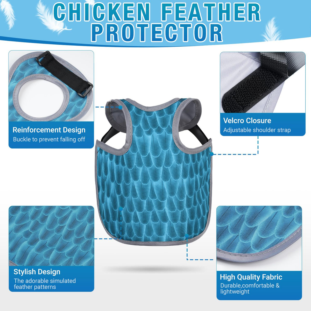 SNMGK chicken saddle easy-closure blue simplifies securing the jacket