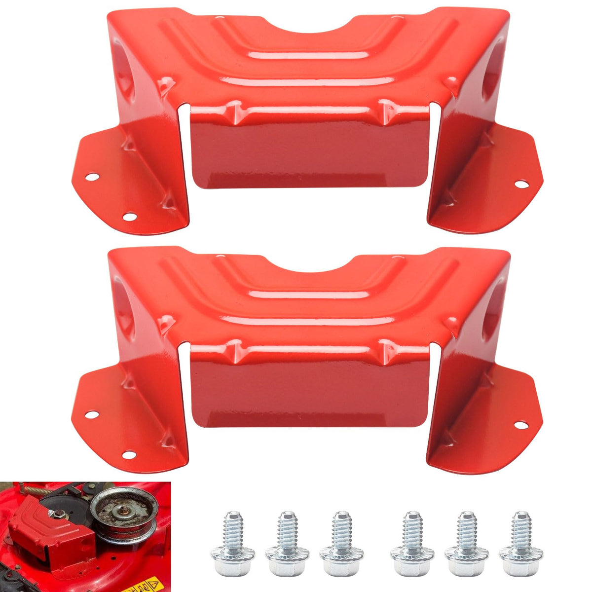 SnowBear red deck belt cover close-up showing durable protection for mower decks
