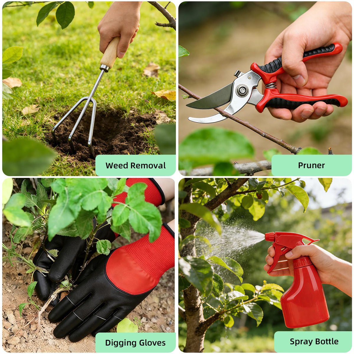 Snuggalux Garden Tools Set ergonomic wooden handles reduce fatigue.