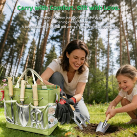 Snuggalux Garden Tools Set stainless steel build resists rust in outdoor use.