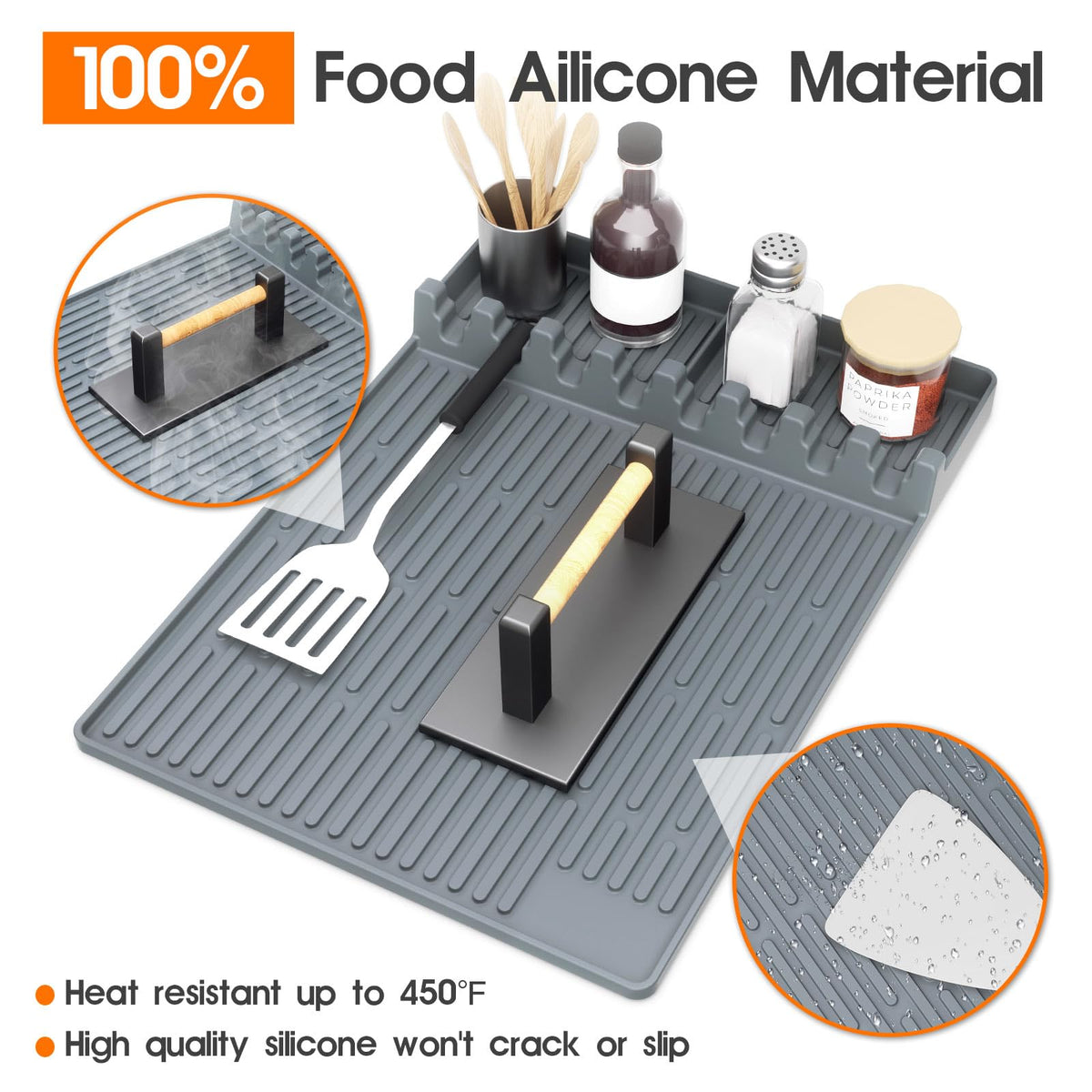 Snuggery silicone mat offers dishwasher-safe cleanup after cookouts.