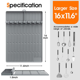 Snuggery mat with 8-slot grooves keeps utensils organized and within reach.