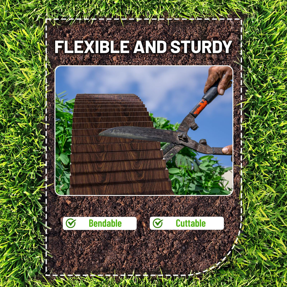 Brown SnugNiture edging suitable for curved and straight layouts