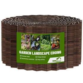 SnugNiture corrugated garden edging in brown enhances a neat lawn border.