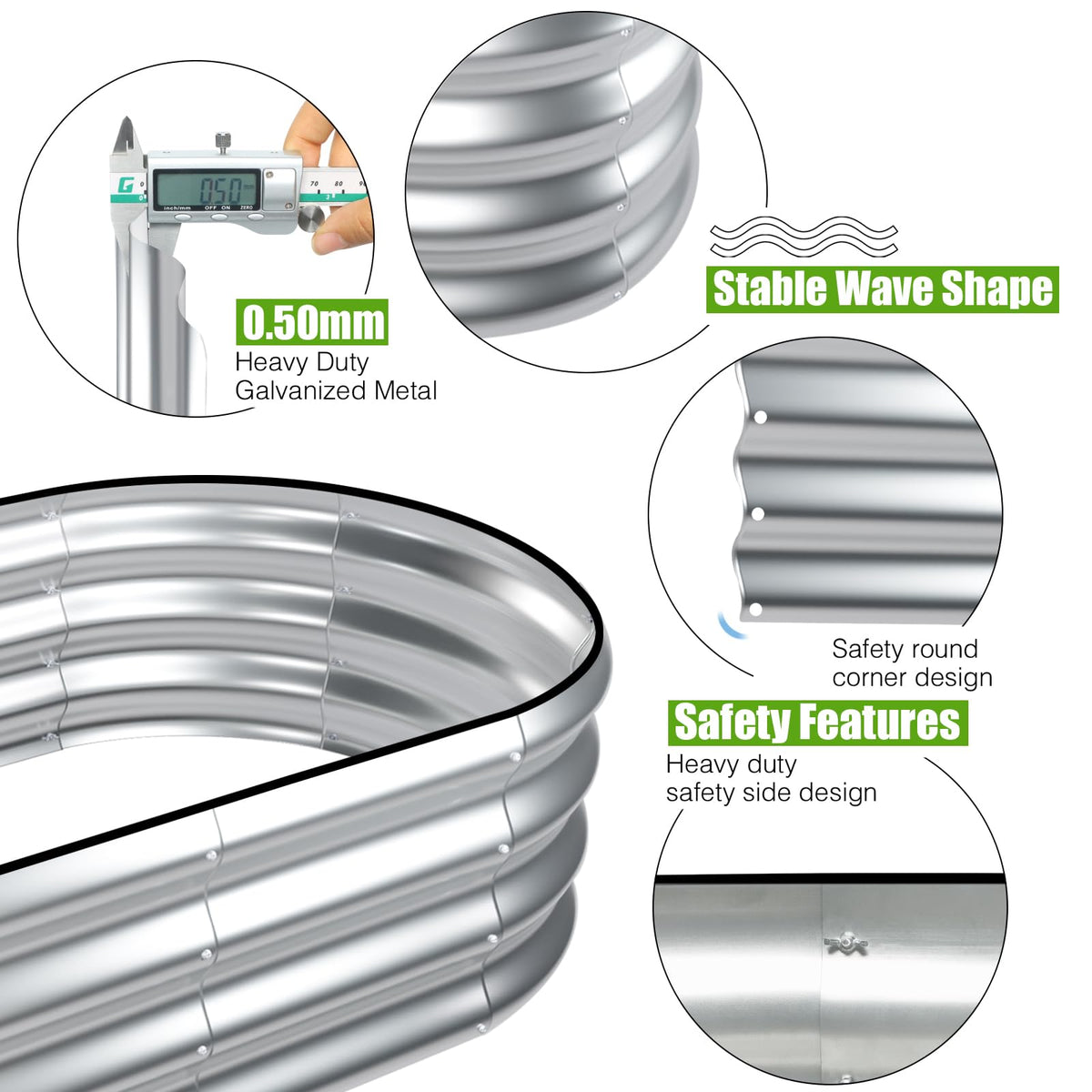 SnugNiture galvanized raised bed side view emphasizes open-bottom drainage for healthy roots.