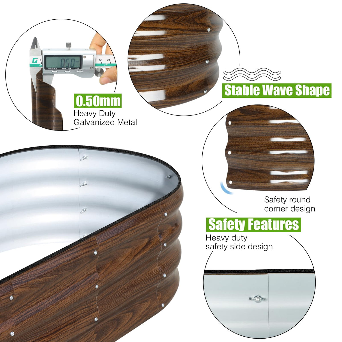 SnugNiture galvanized raised garden bed side view highlighting durability and structure.