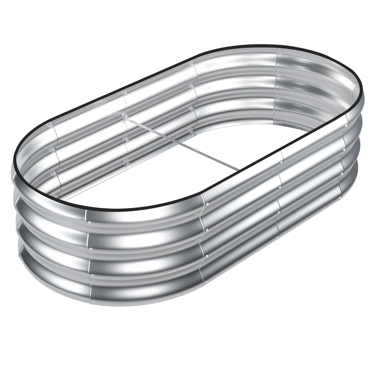 SnugNiture galvanized raised garden bed side view showing sturdy oval frame for outdoor planting