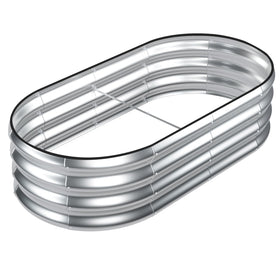 SnugNiture galvanized raised garden bed side view showing sturdy oval frame for outdoor planting