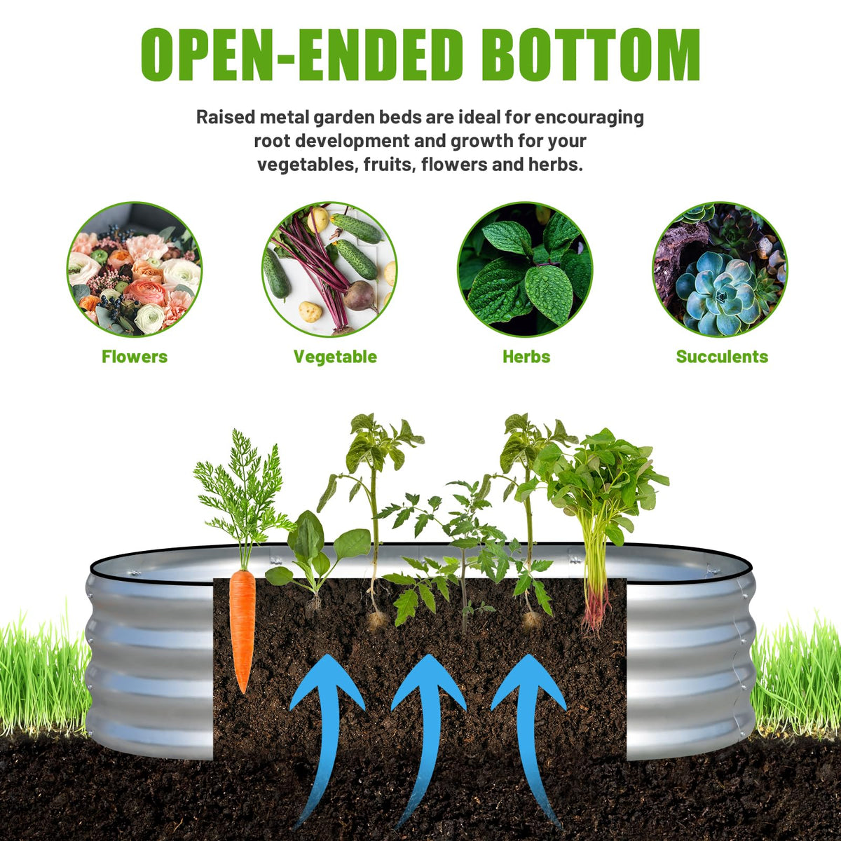 SnugNiture galvanized oval planter in a garden environment