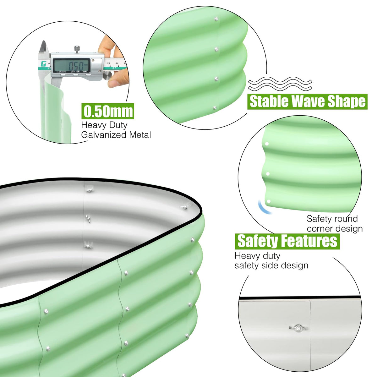 SnugNiture oval bed side view, durable corrosion-resistant steel for outdoor use