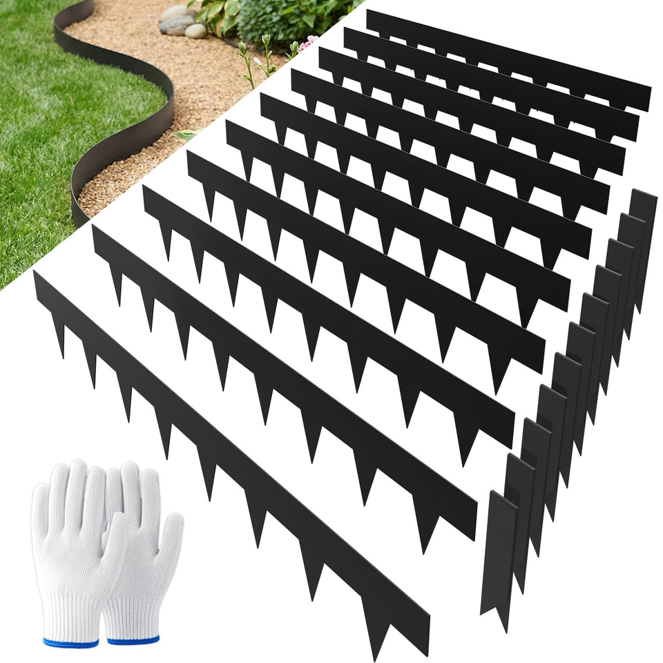 SnugNiture galvanized steel edging defines a durable lawn boundary.