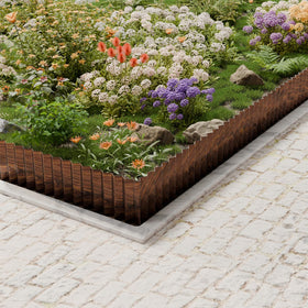 SnugNiture lawn edging demonstrates durable metal border.