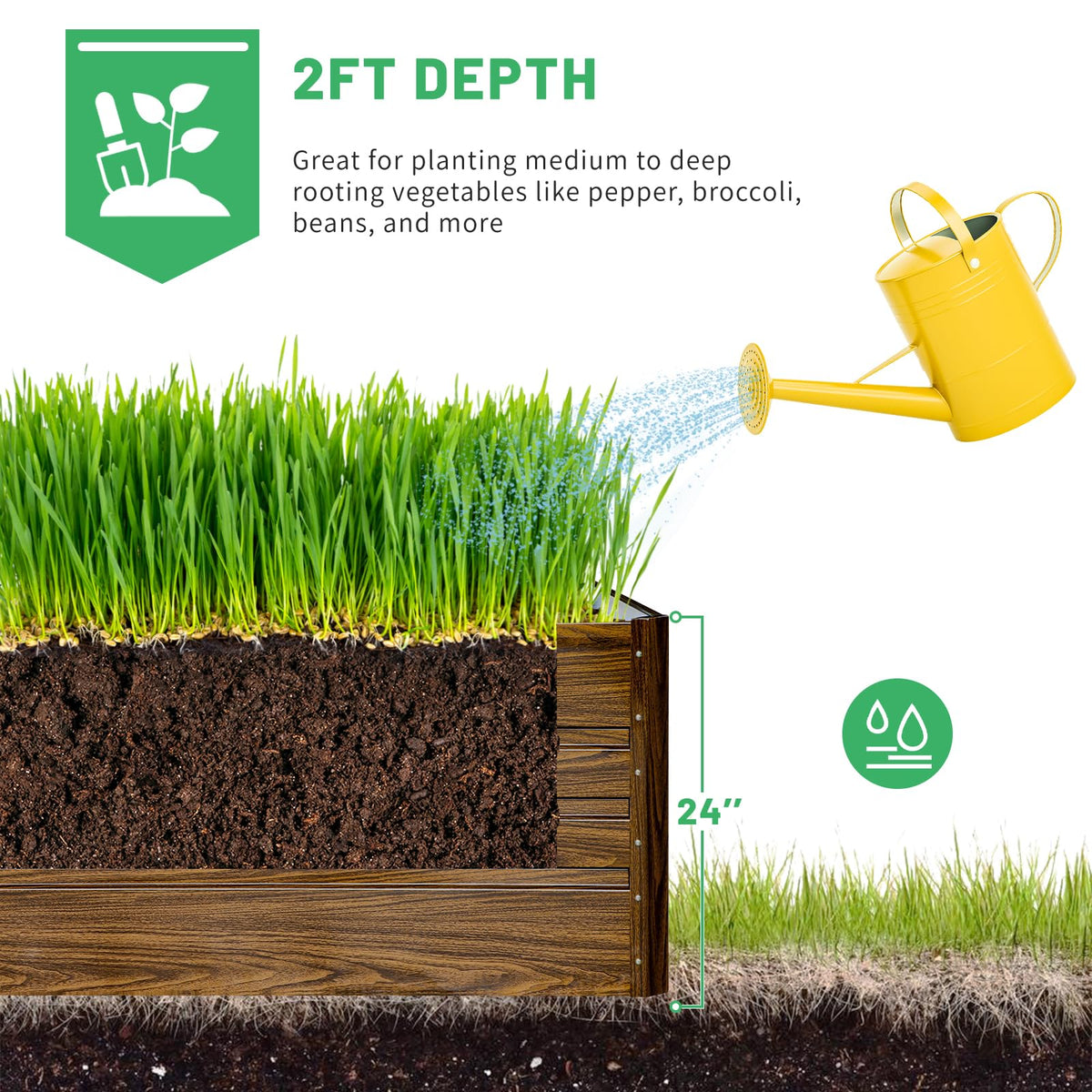 SnugNiture open-bottom bed demonstrates drainage and room for deep-root growth.