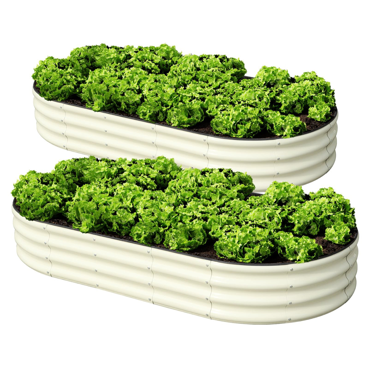 SnugNiture oval raised garden bed assembly shows easy setup for vegetables.