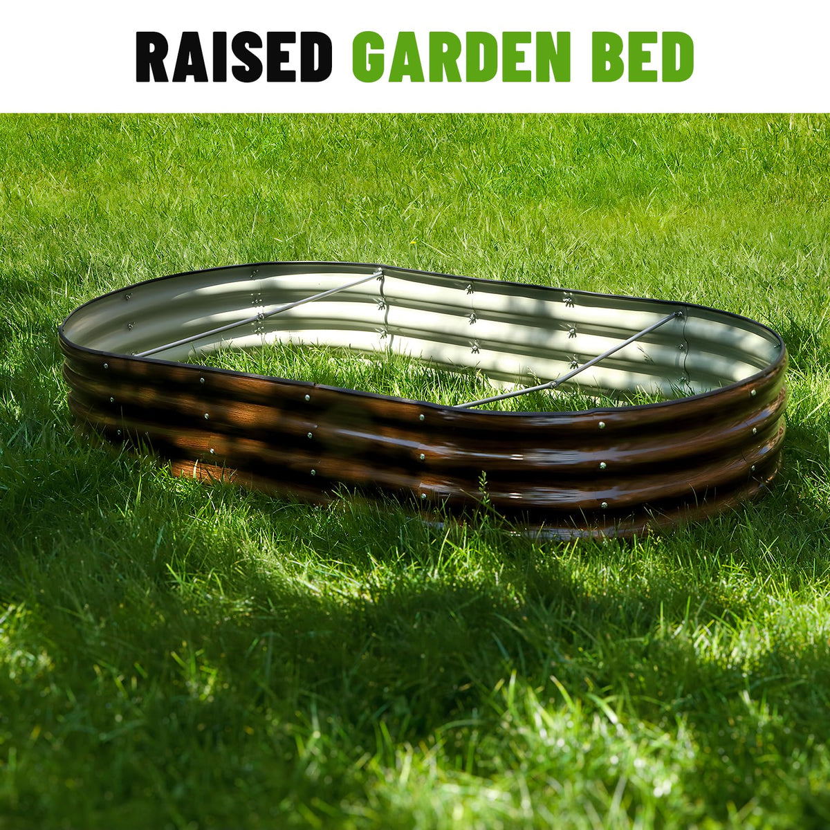 SnugNiture brown powder-coated finish blending with garden décor