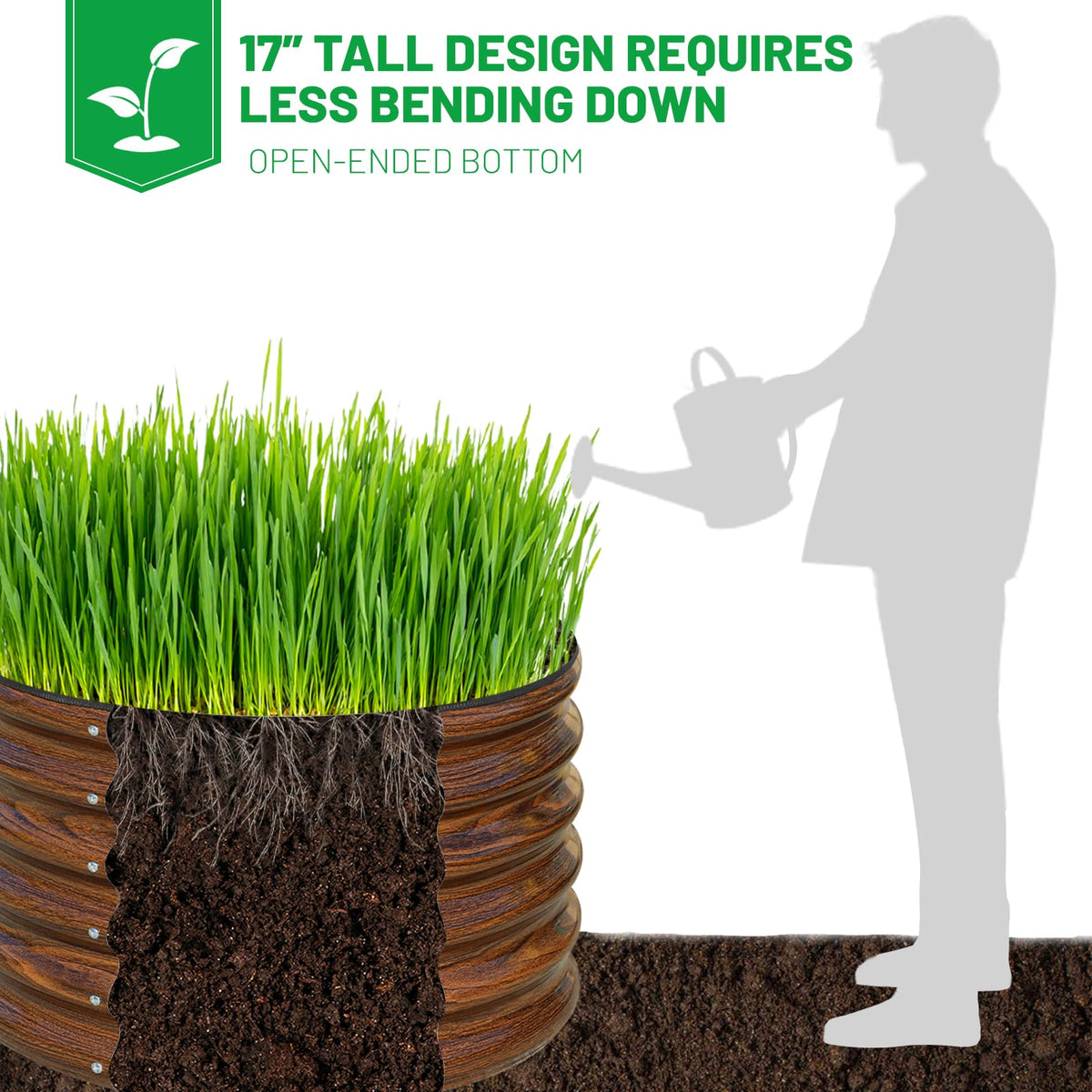 SnugNiture raised garden bed round, side view, rust resistant coating for long lasting outdoor use