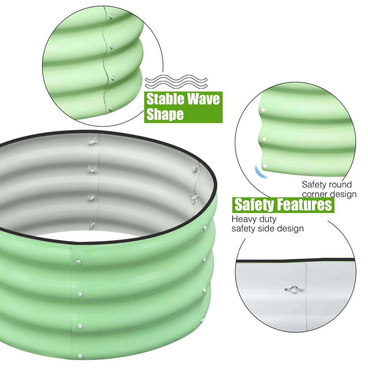 SnugNiture round galvanized bed open bottom design emphasizing drainage and root growth