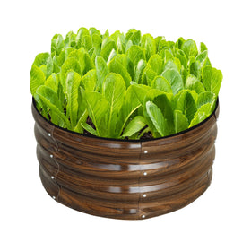 SnugNiture round galvanized bed top view showcases roomy planting area for veggies.