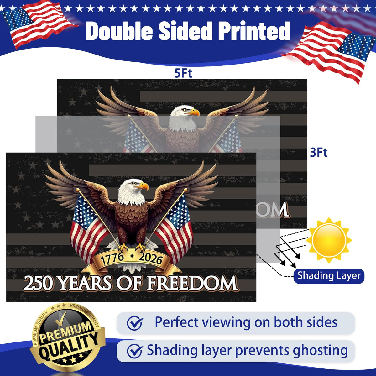 Snungee 250th Anniversary Flag 3x5 size fits most flagpoles with classic look.