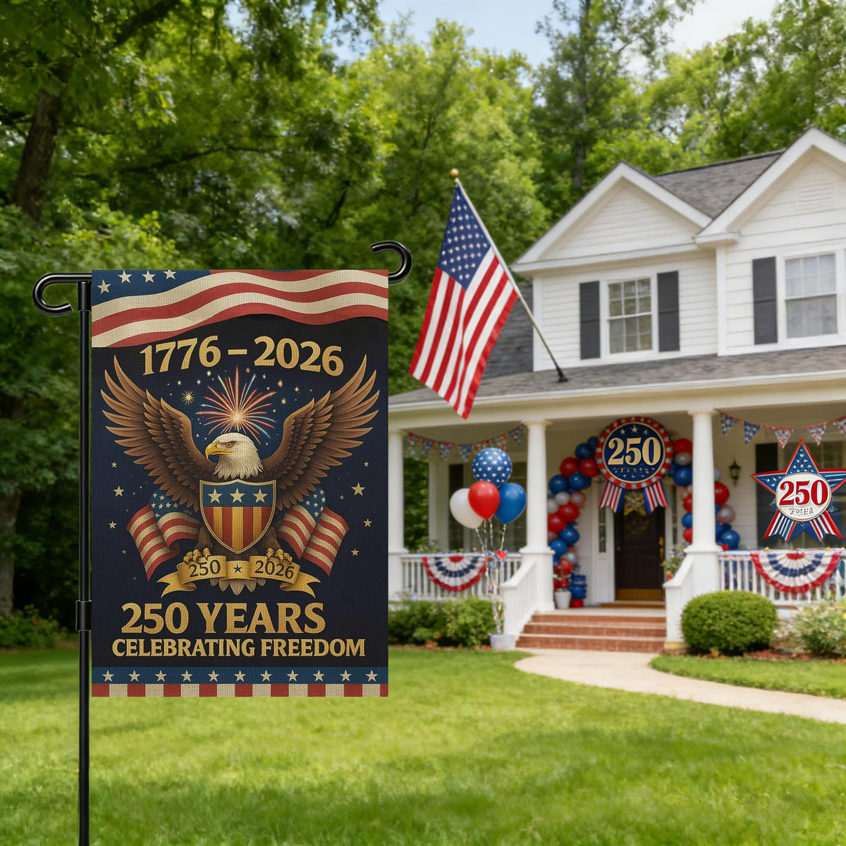 Snungee 250th Anniversary flag back view showing same design for visibility